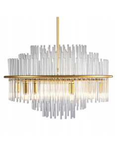 Lampa wisząca LUXORIA w złotym kolorze z szklanymi rurkami - elegancka dekoracja do jadalni i salonu.