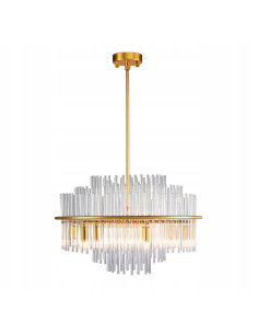 Lampa wisząca LUXORIA w złotym kolorze z szklanymi rurkami - elegancka dekoracja do jadalni i salonu. 2