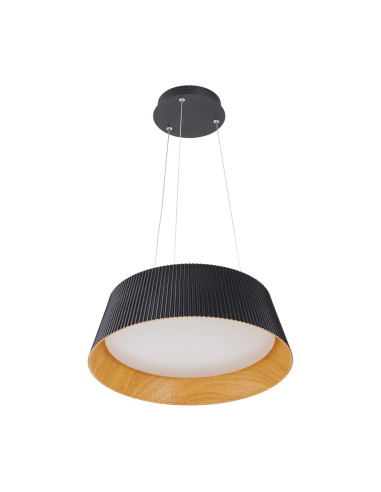 Żyrandol FRILL LED w industrialnym stylu, okrągły, czarny, drewniany plafon do kuchni i salonu - Step into design