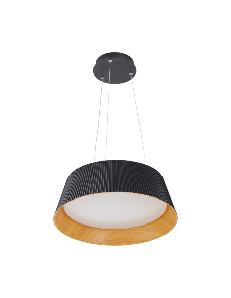 Żyrandol FRILL LED w industrialnym stylu, okrągły, czarny, drewniany plafon do kuchni i salonu - Step into design