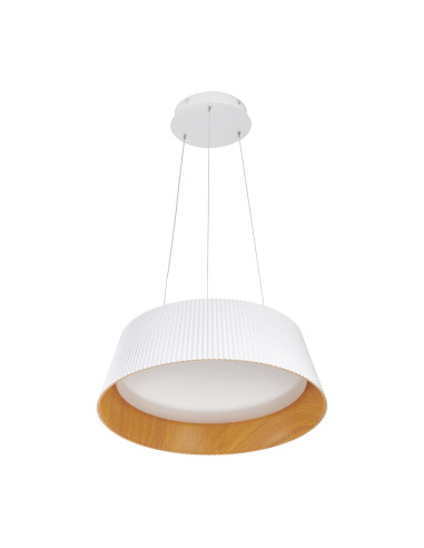 Lampa Wisząca LED FRILL z Drewnianym Akcentem - Skandynawski Design w Białym, Brązowym i Czarnym Kolorze