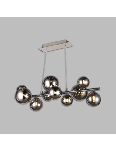 Lampa sufitowa SEVILLA z 10 kulistymi kloszami, czarny chrom, nowoczesny design do salonu i jadalni