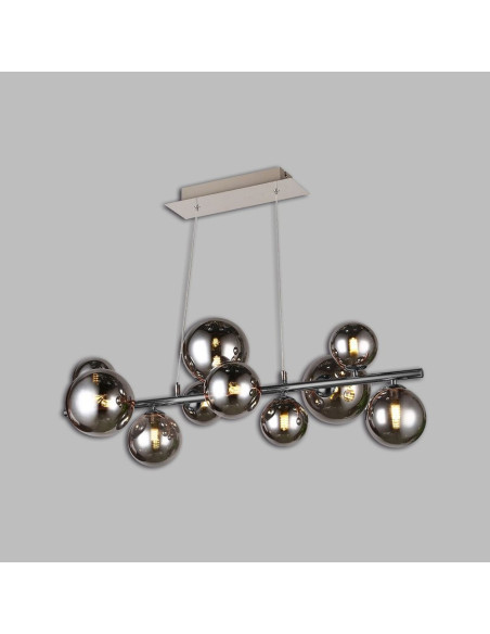 Lampa sufitowa SEVILLA z 10 kulistymi kloszami, czarny chrom, nowoczesny design do salonu i jadalni