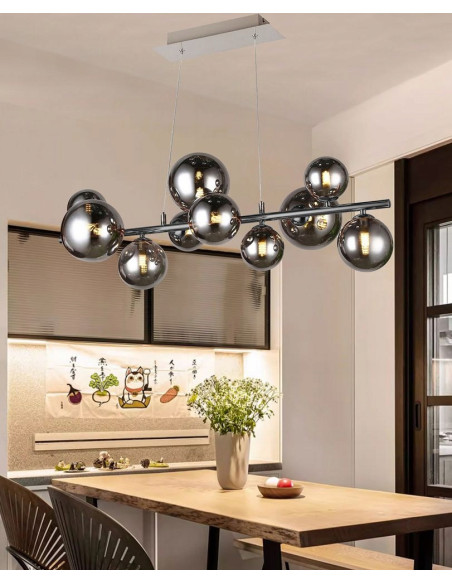 Lampa sufitowa SEVILLA z 10 kulistymi kloszami, czarny chrom, nowoczesny design do salonu i jadalni