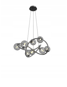 Lampa Wisząca NANCY w Kosmicznym Stylu, 8 Źródeł Światła, Czarny Chrom, 150 cm - Nowoczesna Dekoracja Wnętrza