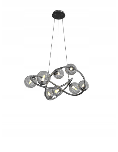 Lampa Wisząca NANCY w Kosmicznym Stylu, 8 Źródeł Światła, Czarny Chrom, 150 cm - Nowoczesna Dekoracja Wnętrza