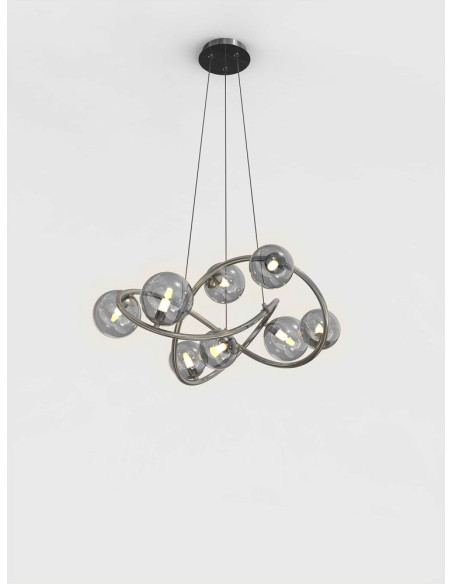 Lampa Wisząca NANCY w Kosmicznym Stylu, 8 Źródeł Światła, Czarny Chrom, 150 cm - Nowoczesna Dekoracja Wnętrza