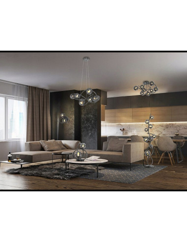 Lampa Wisząca NANCY w Kosmicznym Stylu, 8 Źródeł Światła, Czarny Chrom, 150 cm - Nowoczesna Dekoracja Wnętrza