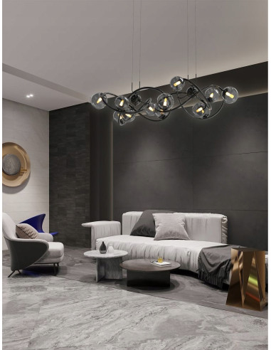 Lampa wisząca NANCY w czarnym chromie z 14 kloszami G9 - nowoczesne oświetlenie dla stylowego wnętrza