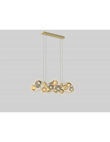 Lampa wisząca METZ z eleganckimi szklanymi kloszami i szaro-złotymi akcentami – idealna do salonu i jadalni