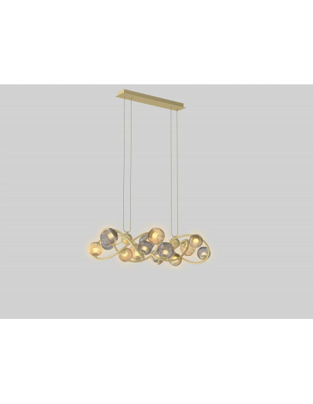 Lampa wisząca METZ z eleganckimi szklanymi kloszami i szaro-złotymi akcentami – idealna do salonu i jadalni