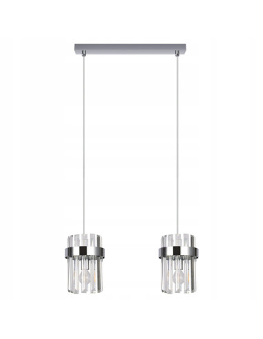 Lampa wisząca Vetro 2-punktowa w chromie z kryształami - elegancja do salonu i jadalni
