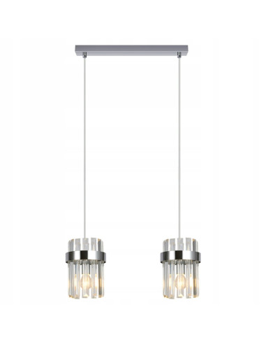 Lampa wisząca Vetro 2-punktowa w chromie z kryształami - elegancja do salonu i jadalni