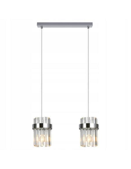 Lampa wisząca Vetro 2-punktowa w chromie z kryształami - elegancja do salonu i jadalni