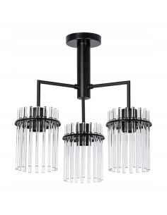 Stylowy czarny żyrandol potrójny z transparentnymi kloszami do salonu, jadalni i sypialni, loftowy design Venti