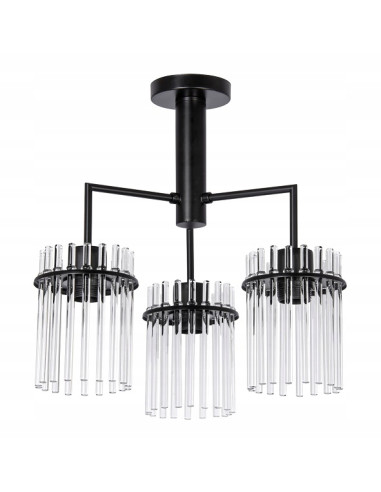 Stylowy czarny żyrandol potrójny z transparentnymi kloszami do salonu, jadalni i sypialni, loftowy design Venti