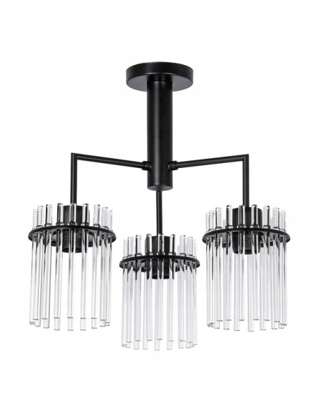 Stylowy czarny żyrandol potrójny z transparentnymi kloszami do salonu, jadalni i sypialni, loftowy design Venti