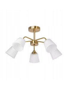 Plafon sufitowy Venti VINTAGE w kolorze złotym z mlecznymi kloszami, 5-punktowy, idealny do eleganckich wnętrz