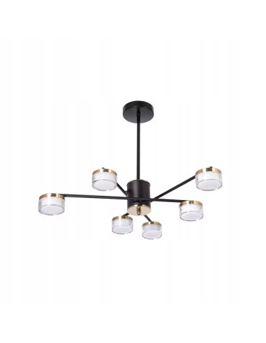 Elegancka lampa LED 6-punktowa z długimi ramionami, biało-złota, idealna do nowoczesnych wnętrz i klatek schodowych