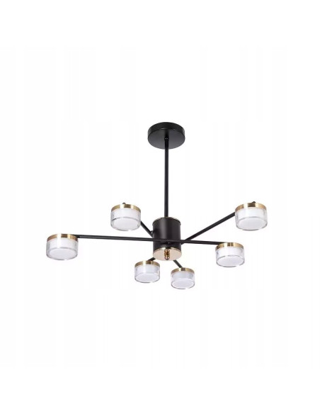 Elegancka lampa LED 6-punktowa z długimi ramionami, biało-złota, idealna do nowoczesnych wnętrz i klatek schodowych