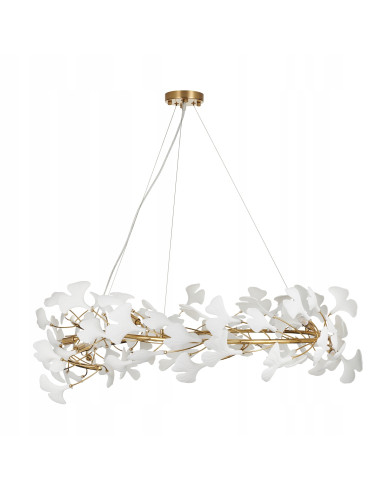 Lampa wisząca RING w złotej ceramice - elegancka lampa do wnętrz hotelowych z regulacją wysokości i 10 punktami świetlnymi.