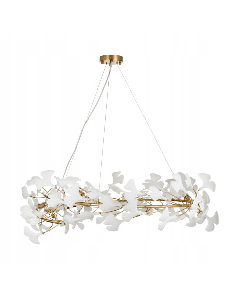 Lampa wisząca RING w złotej ceramice - elegancka lampa do wnętrz hotelowych z regulacją wysokości i 10 punktami świetlnymi.