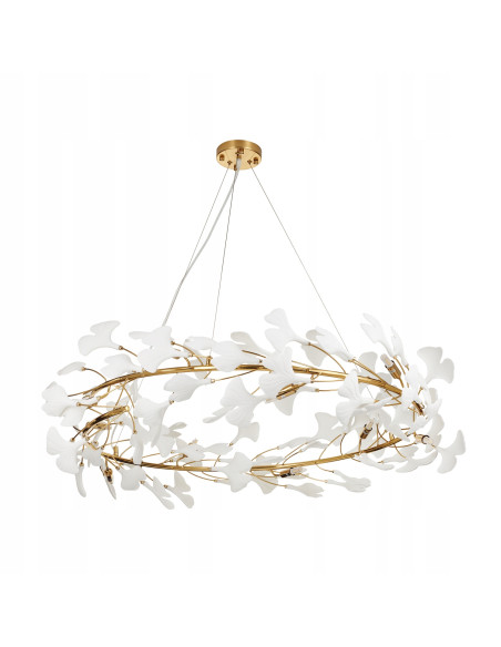 Lampa wisząca RING w złotej ceramice - elegancka lampa do wnętrz hotelowych z regulacją wysokości i 10 punktami świetlnymi.