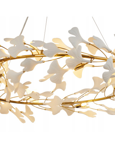 Lampa wisząca RING w złotej ceramice - elegancka lampa do wnętrz hotelowych z regulacją wysokości i 10 punktami świetlnymi.