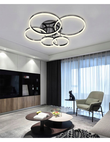 Lampa sufitowa PERPIGNON 5-punktowa LED w czarnym chromie, ściemniana, eleganckie oświetlenie do wnętrz