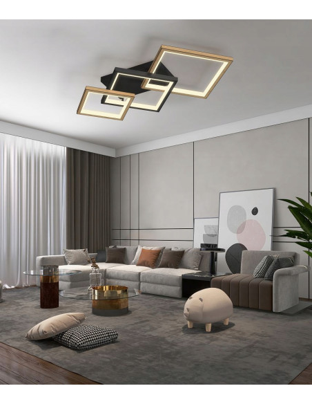 Lampa sufitowa MATERA 37W - Elegancka lampa w drewnie i czerni, idealna do sypialni, salonu i biura.