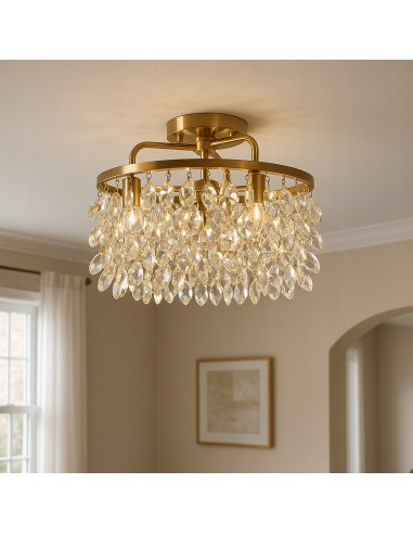 Nowoczesny złoty plafon kryształowy Venti Primavera - elegancka lampa sufitowa do sypialni i salonu