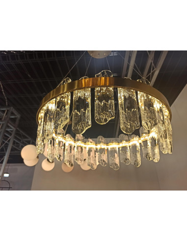 Kryształowa Lampa Ring LED w Złotym Wykończeniu - Elegancka Ozdoba do Wnętrz i Salonów Fryzjerskich