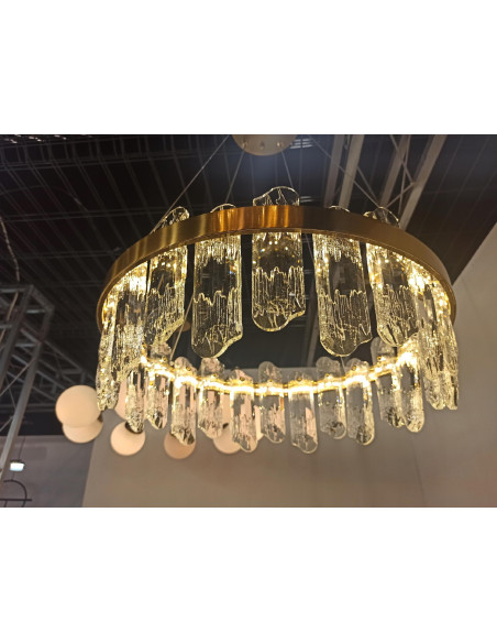 Kryształowa Lampa Ring LED w Złotym Wykończeniu - Elegancka Ozdoba do Wnętrz i Salonów Fryzjerskich