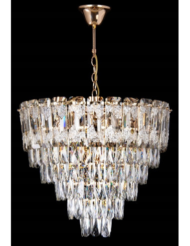 Lampa kryształowa Venti Tortowa, złota, 9-punktowa, elegancka do luksusowych wnętrz hotelowych i domowych