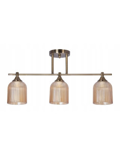 Lampa wisząca Vintage z bursztynowymi kloszami, potrójna, metalowa, E14 - idealna do salonu i jadalni