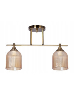 Lampa sufitowa VINTAGE 2xE14 z mosiądzu z prążkowanymi kloszami – elegancka do jadalni, salonu i sypialni