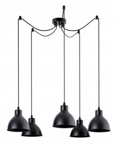 Lampa sufitowa pająk 5-kloszowa, czarna, nowoczesna, idealna do eleganckich wnętrz i restauracji