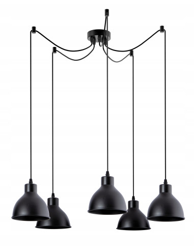 Lampa sufitowa pająk 5-kloszowa, czarna, nowoczesna, idealna do eleganckich wnętrz i restauracji