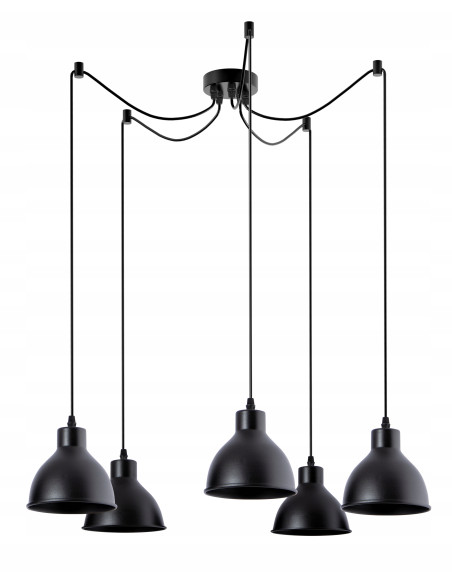 Lampa sufitowa pająk 5-kloszowa, czarna, nowoczesna, idealna do eleganckich wnętrz i restauracji