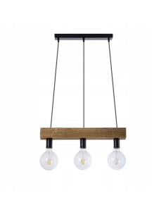 Elegancka lampa wisząca z drewnianą listwą i trzema gwintami E27 w stylu loftowym do nowoczesnych wnętrz