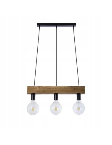 Elegancka lampa wisząca z drewnianą listwą i trzema gwintami E27 w stylu loftowym do nowoczesnych wnętrz