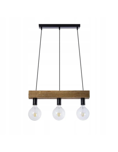 Elegancka lampa wisząca z drewnianą listwą i trzema gwintami E27 w stylu loftowym do nowoczesnych wnętrz