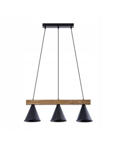 Nowoczesna lampa wisząca loftowa 61 cm z drewnianą belką i czarnymi kloszami do jadalni i salonu
