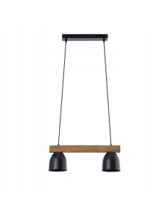 Nowoczesna lampa wisząca E27 z drewnianą listwą i metalowymi kloszami - czarna, idealna do stylowych wnętrz.