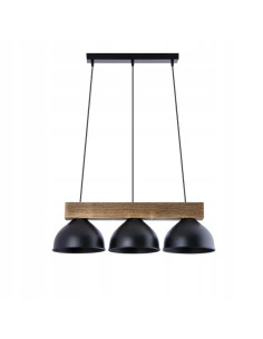 Lampa wisząca Venti LOFT z drewnianą belką i metalowymi kloszami, 3 źródła światła E27 do jadalni i salonu