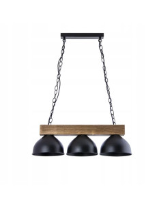 Lampa wisząca LOFT Venti z drewna i metalu, 3 punkty E27, nowoczesny design do salonu i jadalni, brązowo-czarna