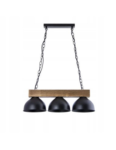 Lampa wisząca LOFT Venti z drewna i metalu, 3 punkty E27, nowoczesny design do salonu i jadalni, brązowo-czarna