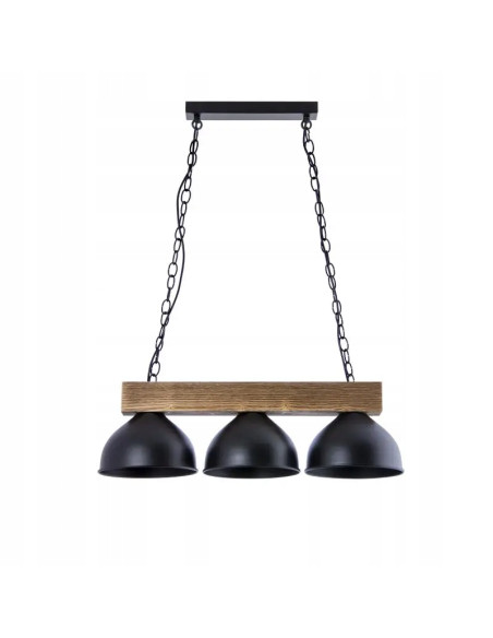 Lampa wisząca LOFT Venti z drewna i metalu, 3 punkty E27, nowoczesny design do salonu i jadalni, brązowo-czarna