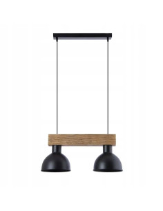 Lampa Wisząca Wood 2 w Stylu Loft - Podwójna Lampa Industrialna z Drewnianym Akcentem do Jadalni i Kuchni