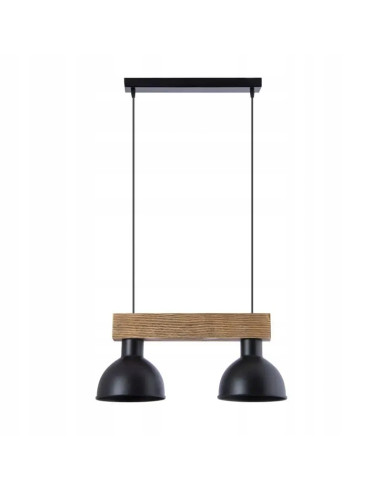 Lampa Wisząca Wood 2 w Stylu Loft - Podwójna Lampa Industrialna z Drewnianym Akcentem do Jadalni i Kuchni
